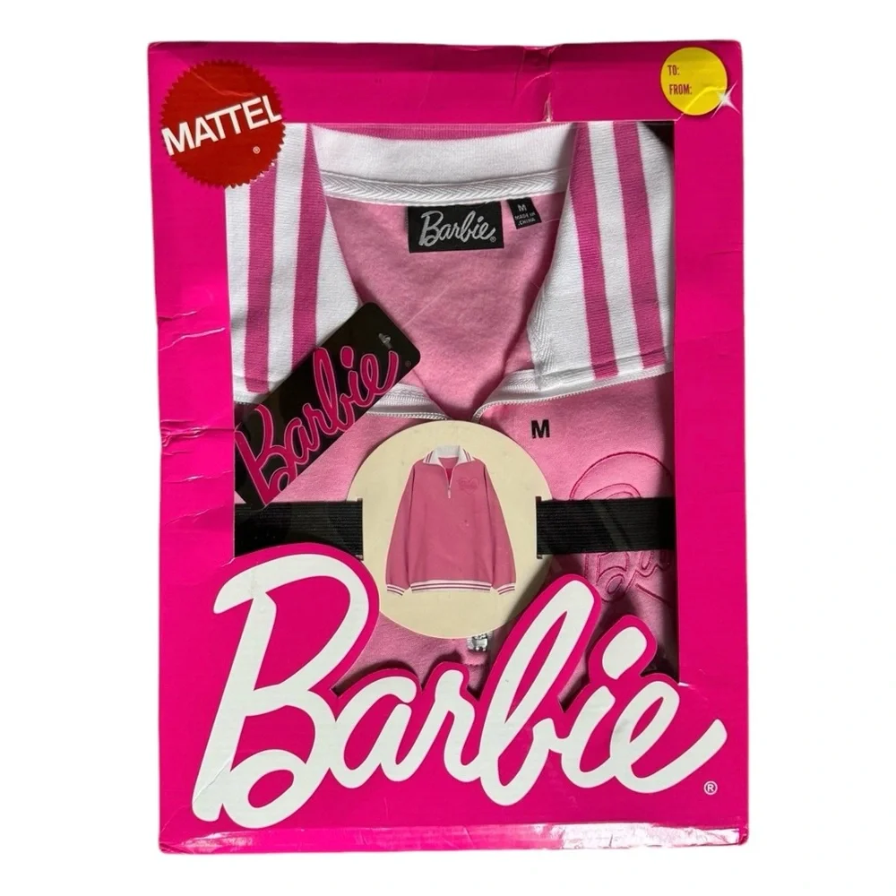 SOLD!! NIB Barbie Pink Quarter Zip Long Sleeve Sweatshirt in Mattel Gift Box - Picture 2 of 16